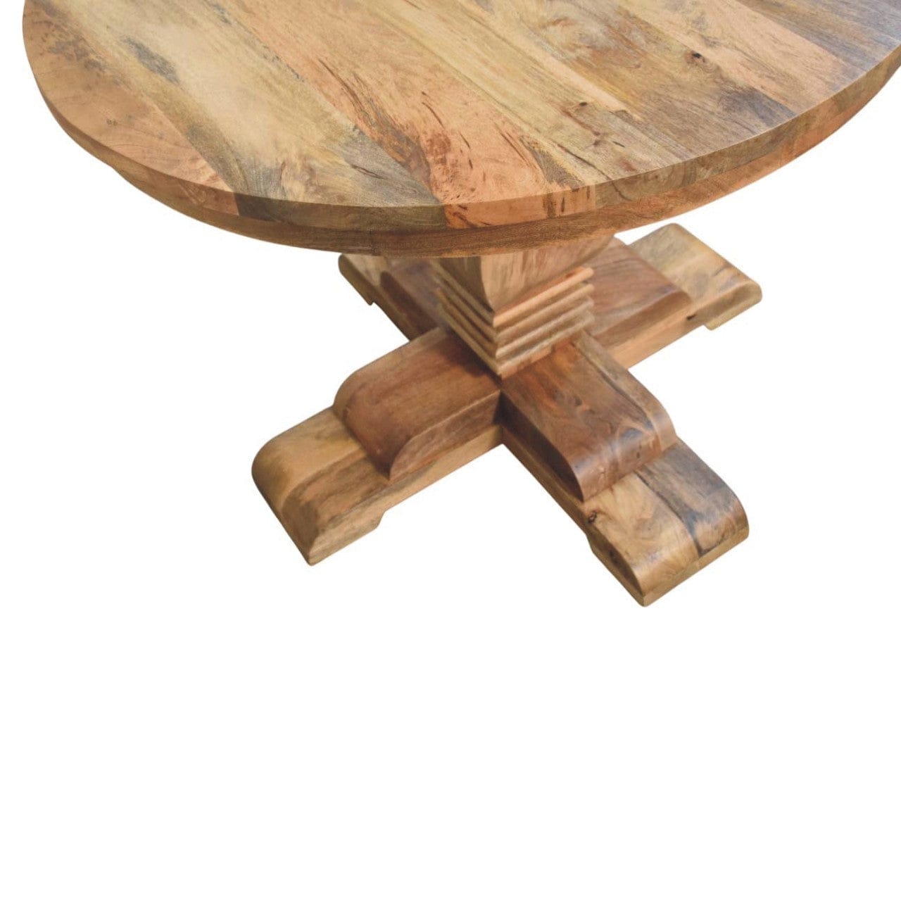 Valentina Round Dining Table - Solid Mango Wood Kitchen Table - product view 6 showing handcrafted solid mango wood...