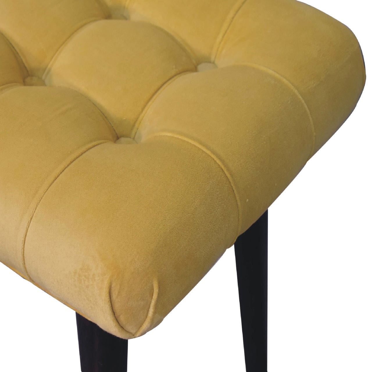 Mini Velvet Bench - Solid Mango Wood Seating Furniture for Entryway - product view 6 showing handcrafted solid mango wood...
