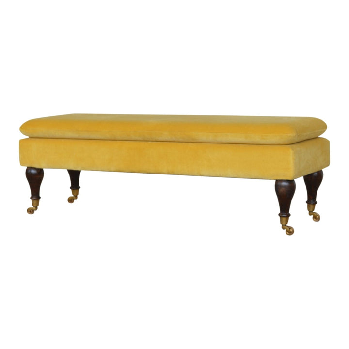 Velvet Castor Bench - Solid Mango Wood Seating Furniture for Entryway - main view showing handcrafted solid mango wood bench