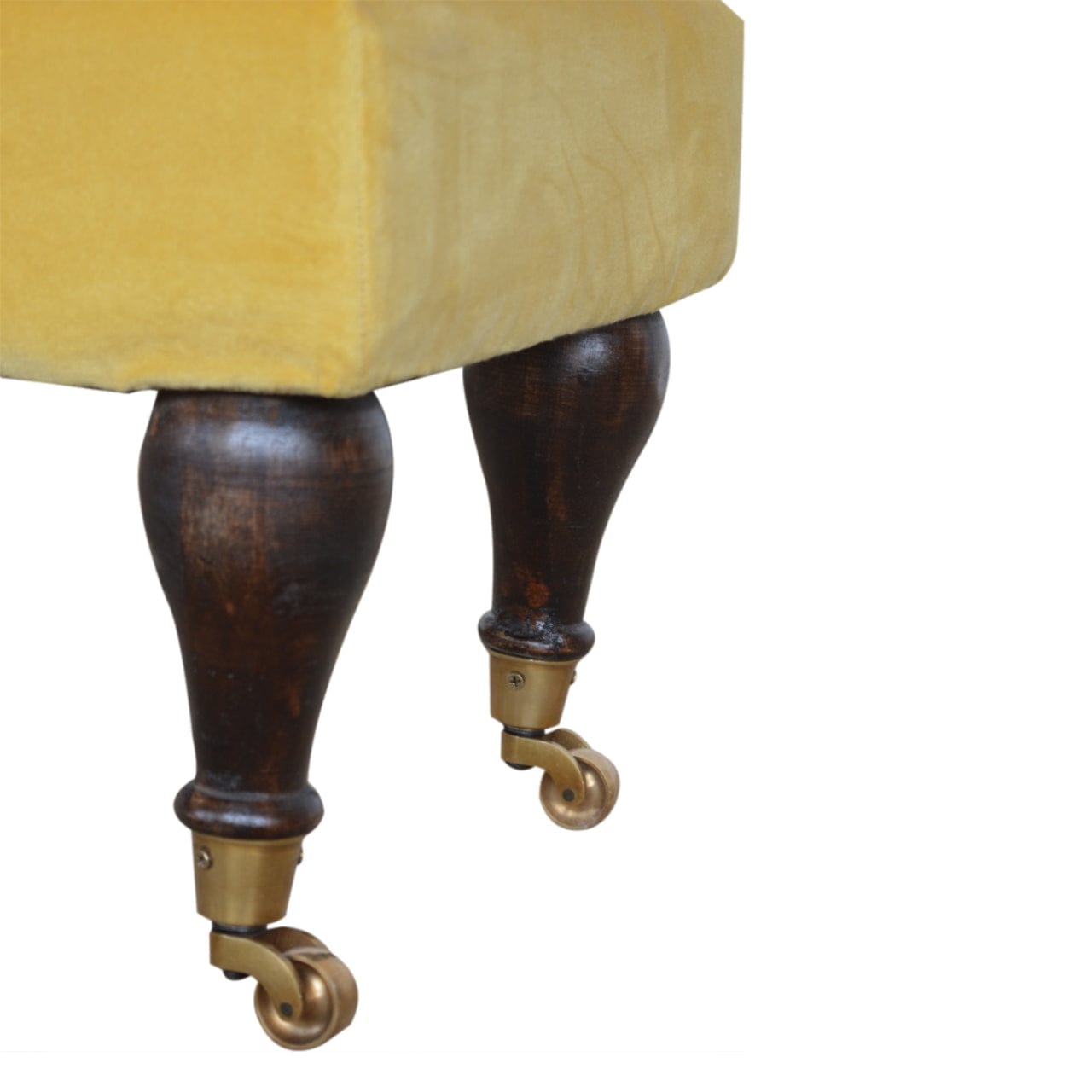 Velvet Castor Bench - Solid Mango Wood Seating Furniture for Entryway - product view 5 showing handcrafted solid mango...