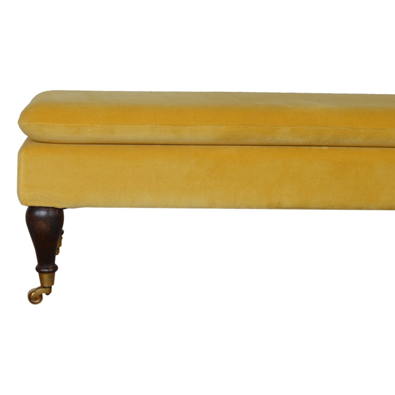 Velvet Castor Bench - Solid Mango Wood Seating Furniture for Entryway - product view 7 showing handcrafted solid mango...