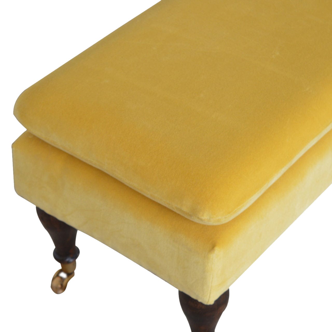 Velvet Castor Bench - Solid Mango Wood Seating Furniture for Entryway - product view 3 showing handcrafted solid mango...