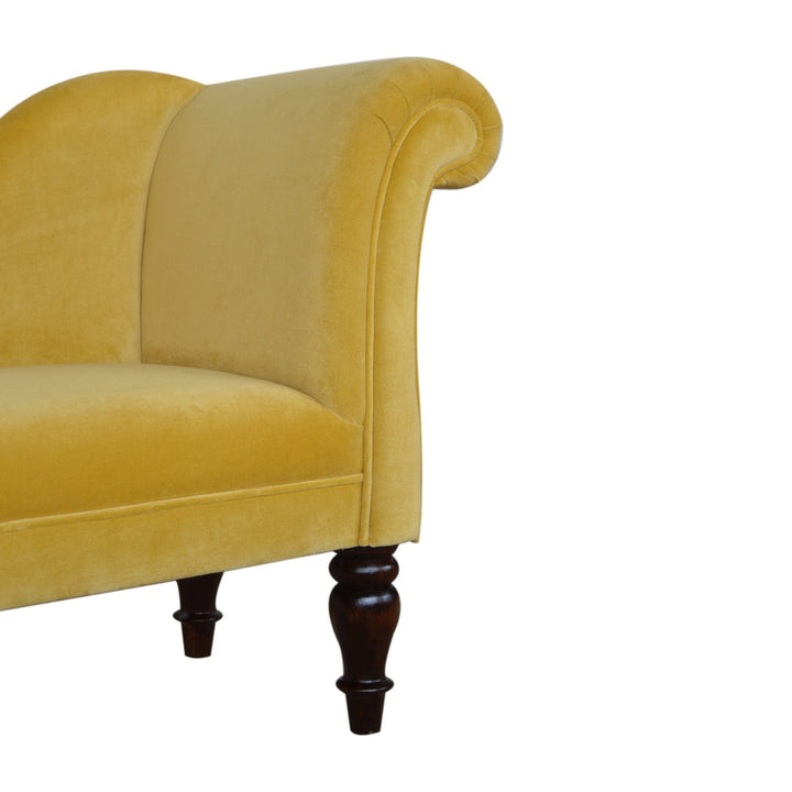 Velvet Chaise Furniture with Crafted from Solid Mango Wood - product view 5 showing handcrafted solid mango wood furniture