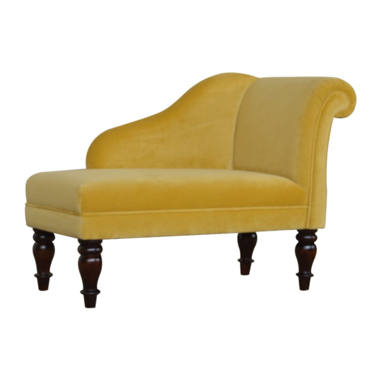 Velvet Chaise Furniture with Crafted from Solid Mango Wood - product view 2 showing handcrafted solid mango wood furniture