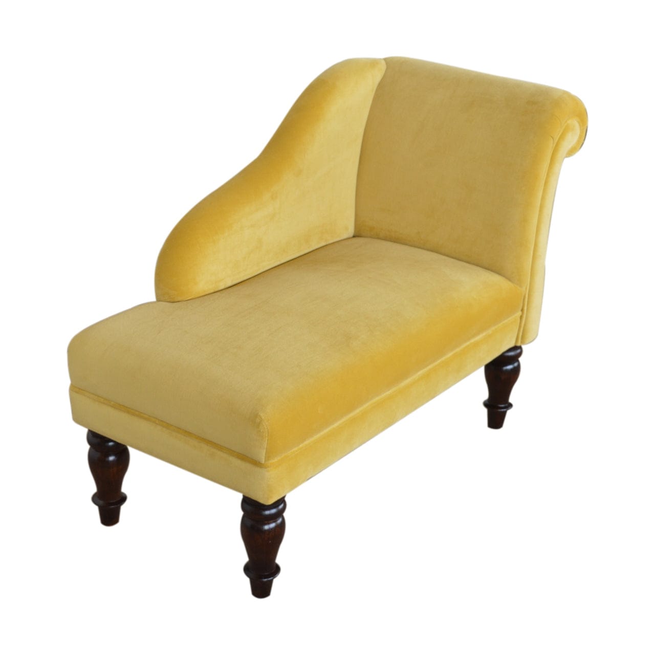 Velvet Chaise Furniture with Crafted from Solid Mango Wood - product view 4 showing handcrafted solid mango wood furniture