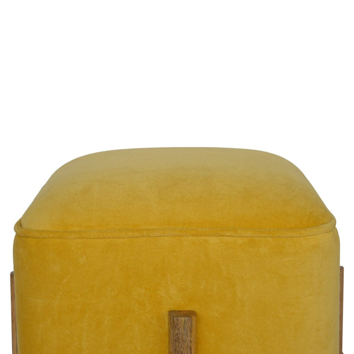 Velvet Solid Footstool - Solid Mango Wood Accent Stool for Living Room - product view 5 showing handcrafted solid mango...
