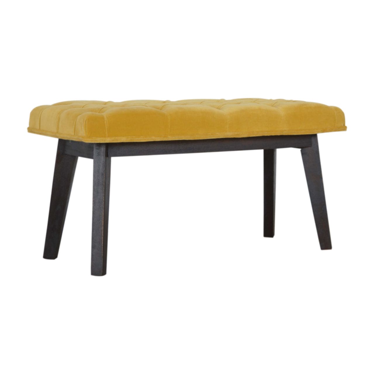 Velvet Hallway Bench - Solid Mango Wood Seating Furniture for Entryway - product view 3 showing handcrafted solid mango...
