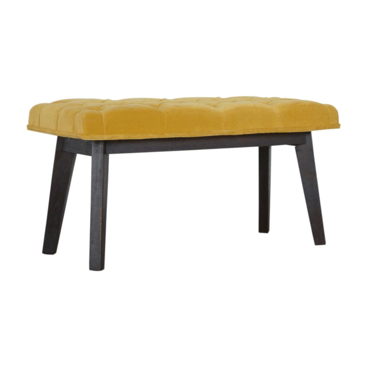 Velvet Hallway Bench - Solid Mango Wood Seating Furniture for Entryway - product view 3 showing handcrafted solid mango...