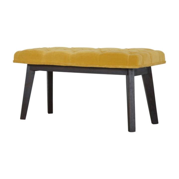 Velvet Hallway Bench - Solid Mango Wood Seating Furniture for Entryway - product view 2 showing handcrafted solid mango...
