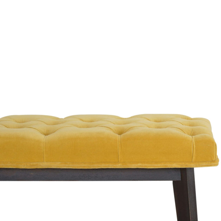 Velvet Hallway Bench - Solid Mango Wood Seating Furniture for Entryway - product view 4 showing handcrafted solid mango...