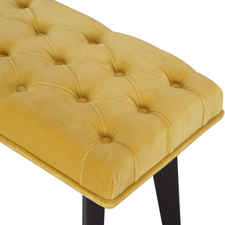 Velvet Hallway Bench - Solid Mango Wood Seating Furniture for Entryway - product view 6 showing handcrafted solid mango...