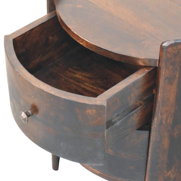 Velvet Mocha Round Side Table in Solid Mango Wood - product view 5 showing handcrafted solid mango wood side table
