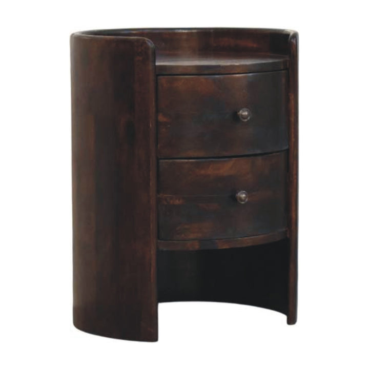 Velvet Mocha Round Side Table in Solid Mango Wood - product view 2 showing handcrafted solid mango wood side table