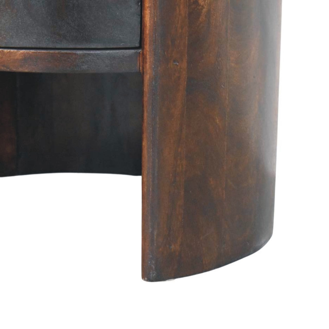 Velvet Mocha Round Side Table in Solid Mango Wood - product view 6 showing handcrafted solid mango wood side table