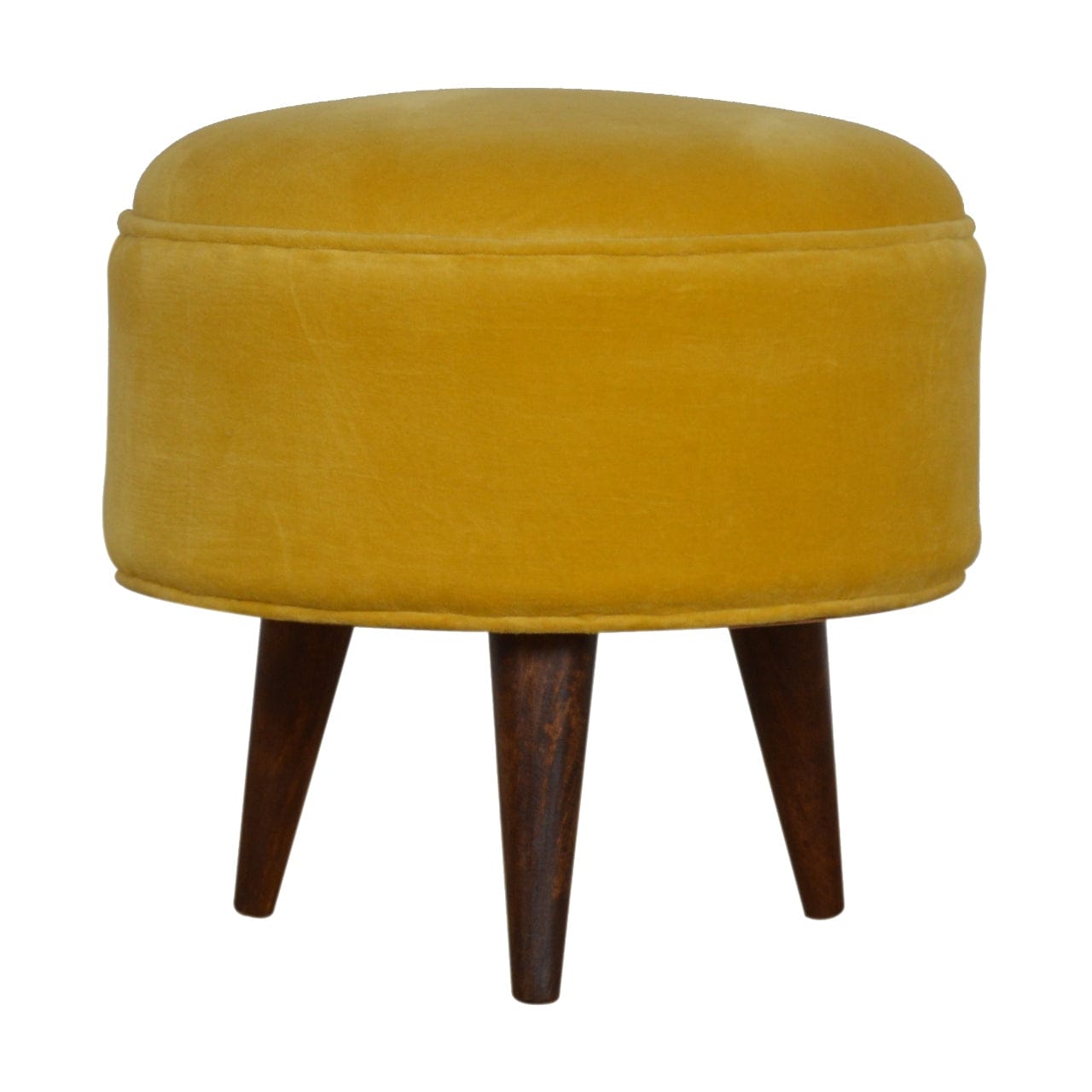 Velvet Nordic Footstool - Solid Mango Wood Accent Stool for Living Room - main view showing handcrafted solid mango wood...