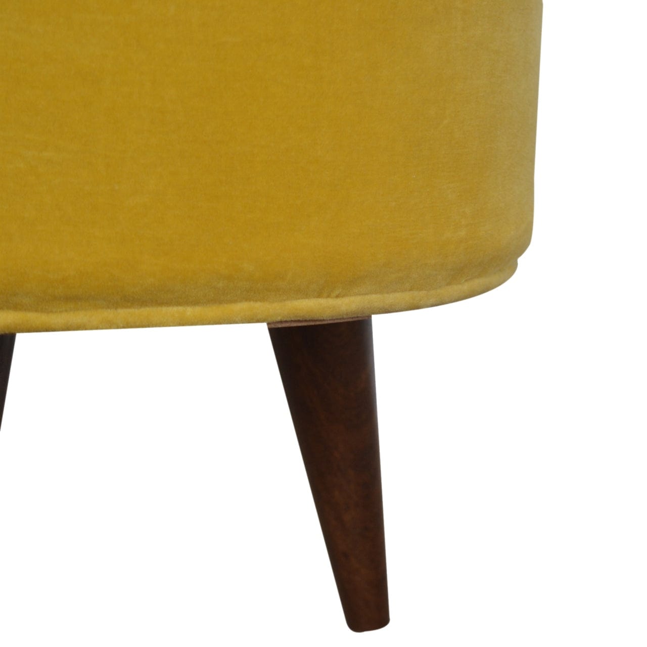 Velvet Nordic Footstool - Solid Mango Wood Accent Stool for Living Room - product view 3 showing handcrafted solid mango...