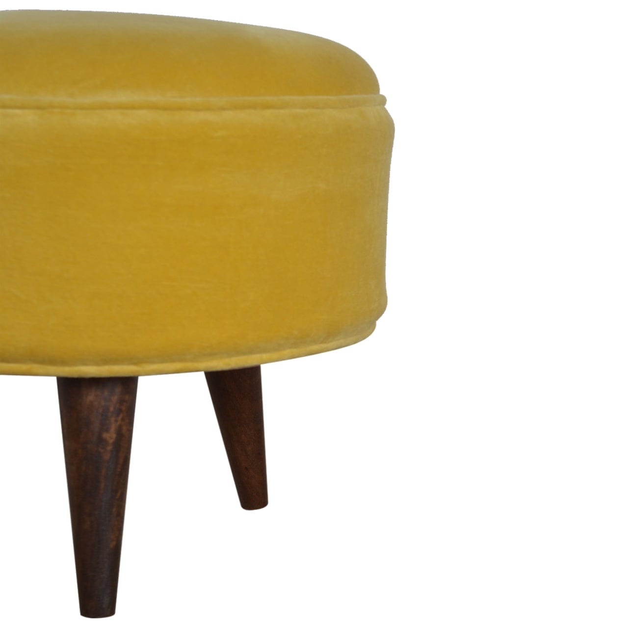 Velvet Nordic Footstool - Solid Mango Wood Accent Stool for Living Room - product view 5 showing handcrafted solid mango...