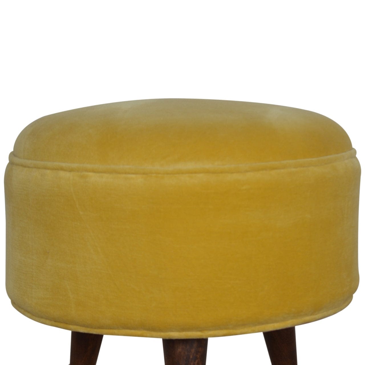 Velvet Nordic Footstool - Solid Mango Wood Accent Stool for Living Room - product view 6 showing handcrafted solid mango...