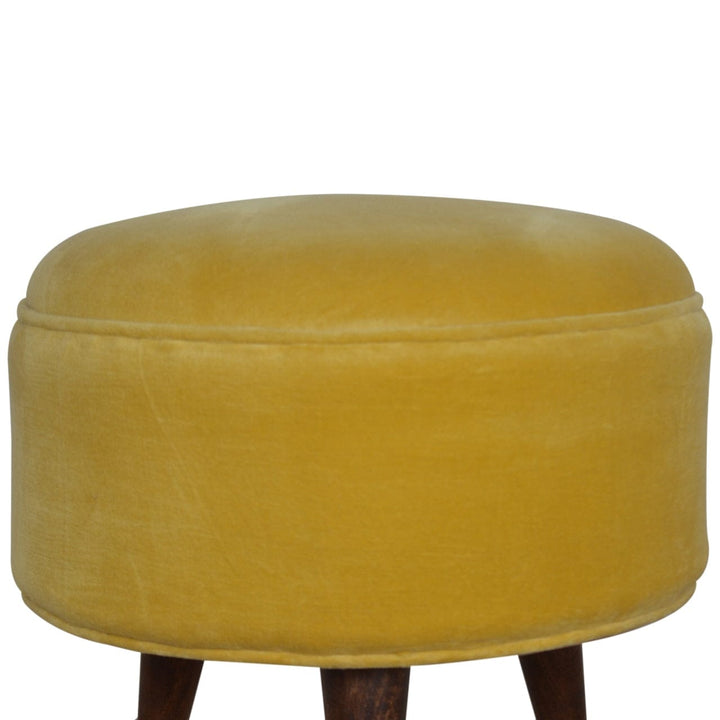 Velvet Nordic Footstool - Solid Mango Wood Accent Stool for Living Room - product view 6 showing handcrafted solid mango...