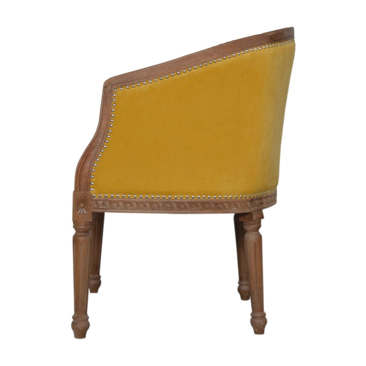 Velvet Occasional Chair in Solid Mango Wood - product view 8 showing handcrafted solid mango wood chair