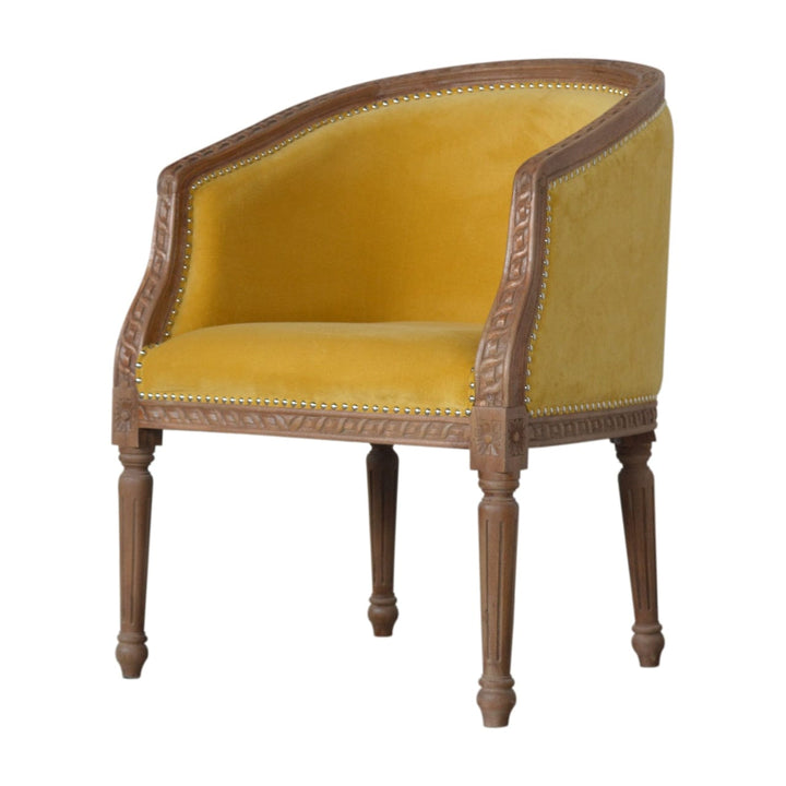 Velvet Occasional Chair in Solid Mango Wood - product view 2 showing handcrafted solid mango wood chair