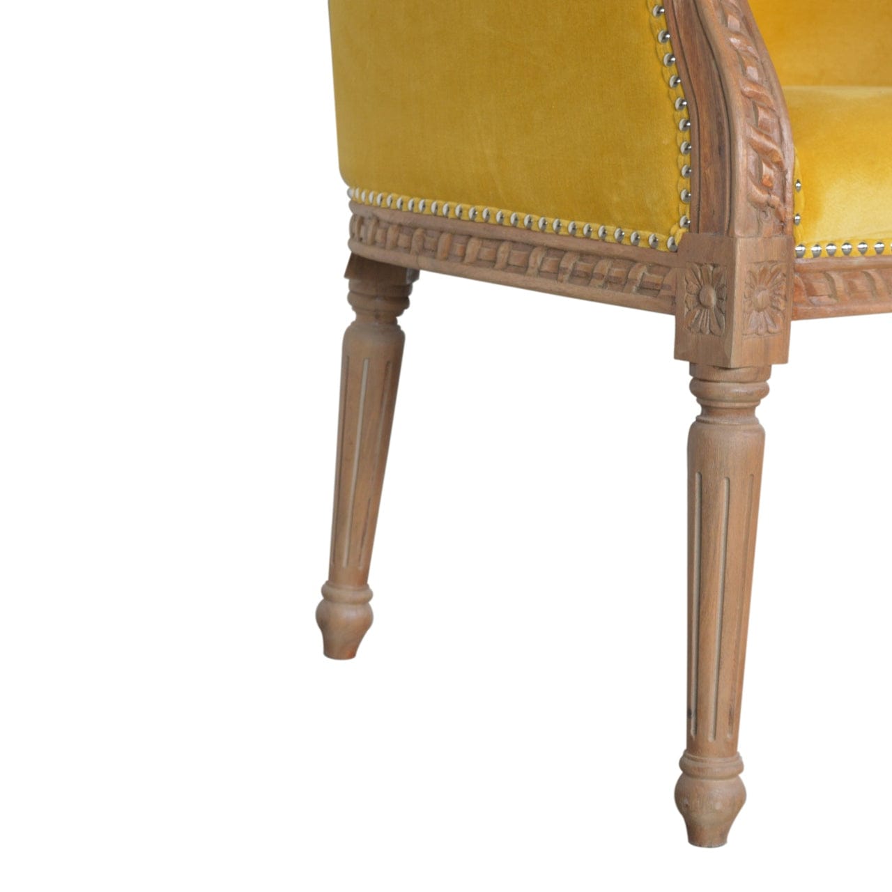 Velvet Occasional Chair in Solid Mango Wood - product view 7 showing handcrafted solid mango wood chair