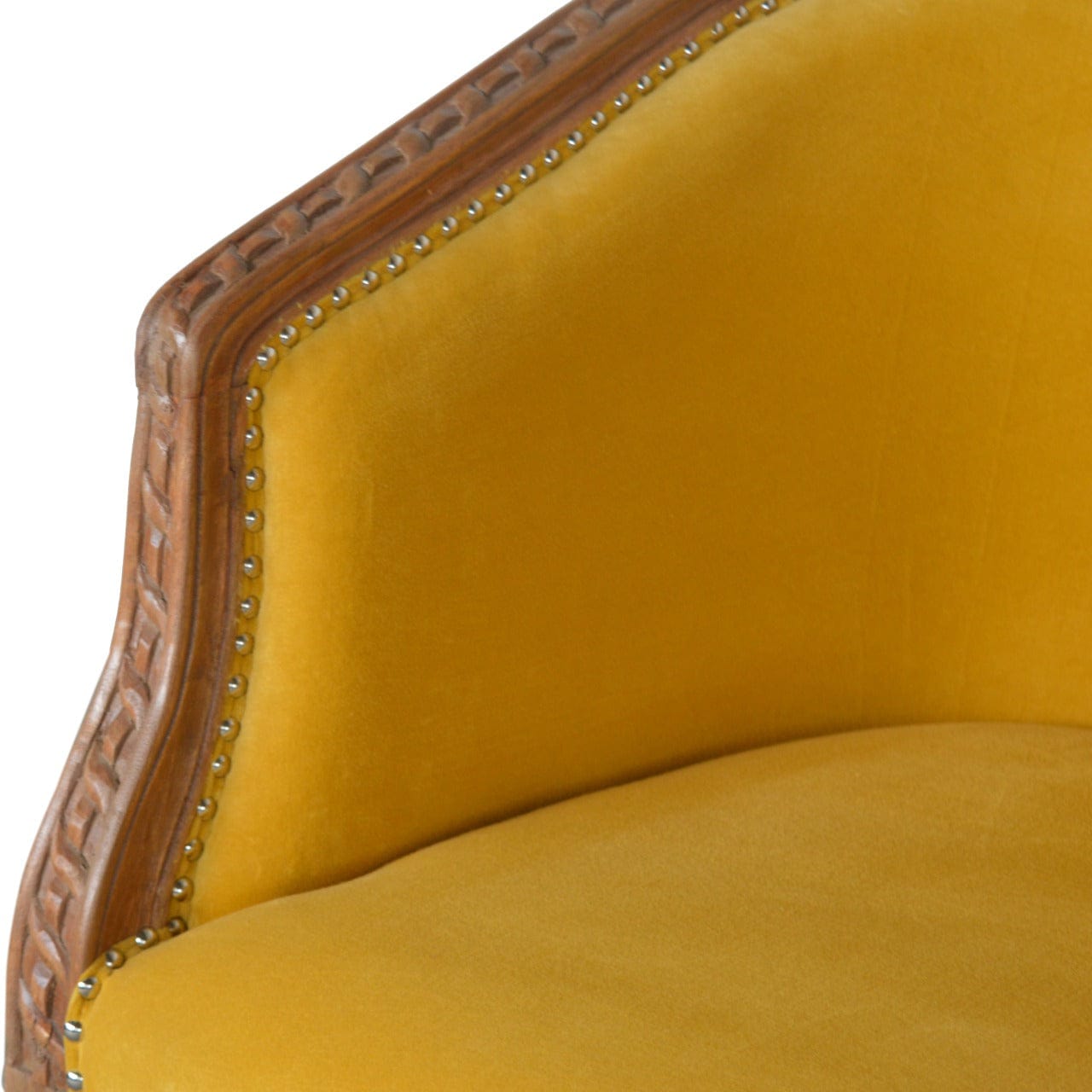 Velvet Occasional Chair in Solid Mango Wood - product view 6 showing handcrafted solid mango wood chair
