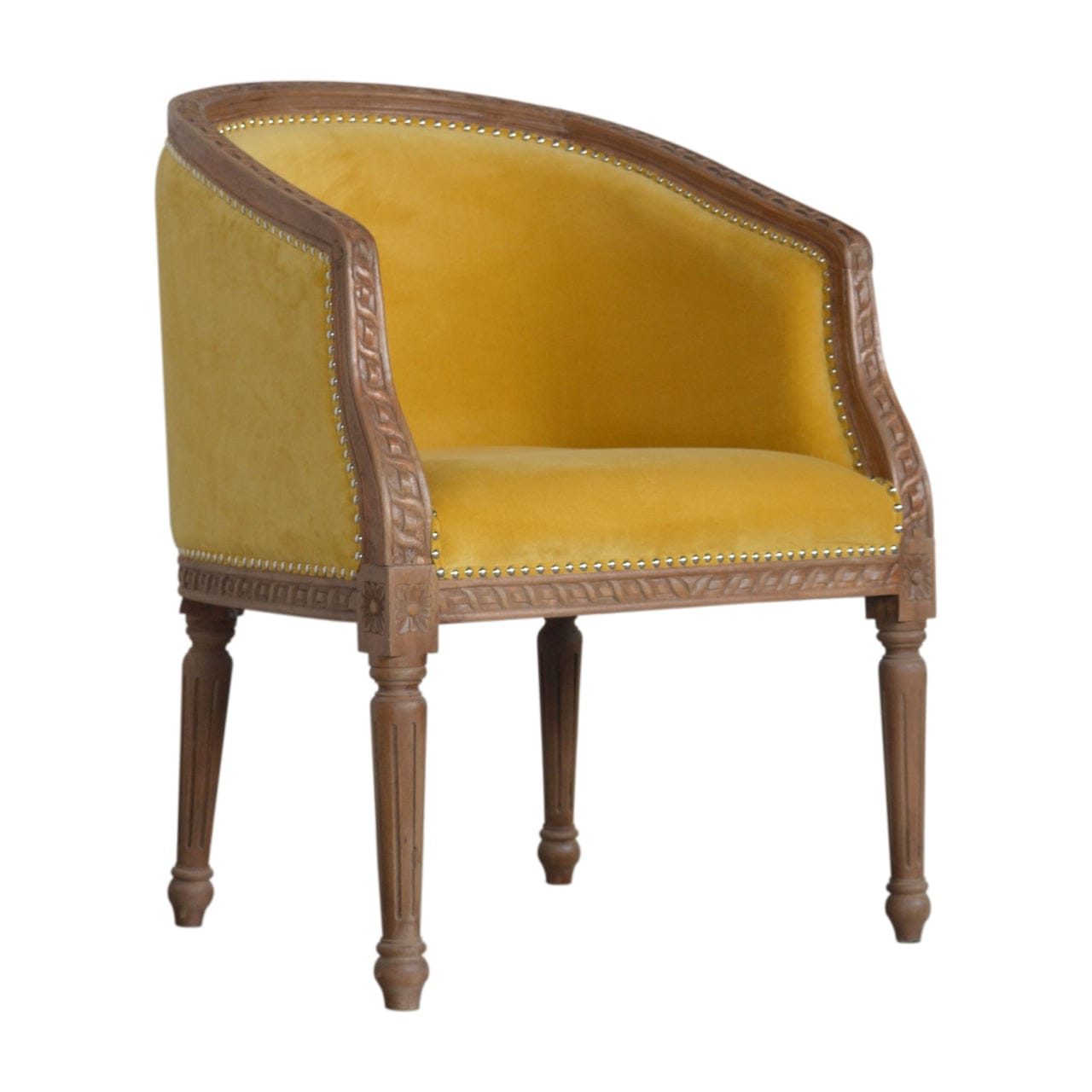 Velvet Occasional Chair in Solid Mango Wood - product view 3 showing handcrafted solid mango wood chair