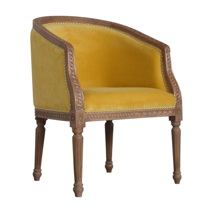 Velvet Occasional Chair in Solid Mango Wood - product view 3 showing handcrafted solid mango wood chair