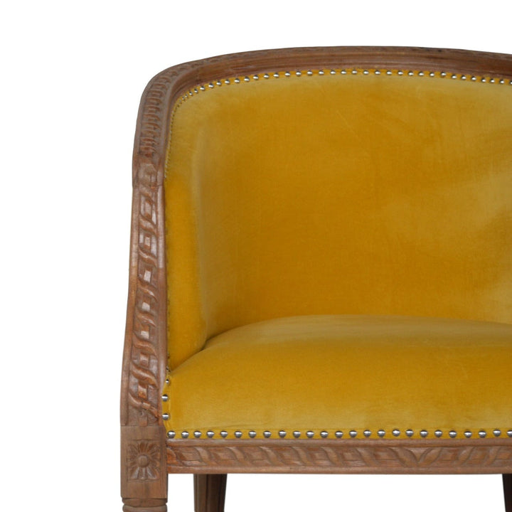 Velvet Occasional Chair in Solid Mango Wood - product view 4 showing handcrafted solid mango wood chair