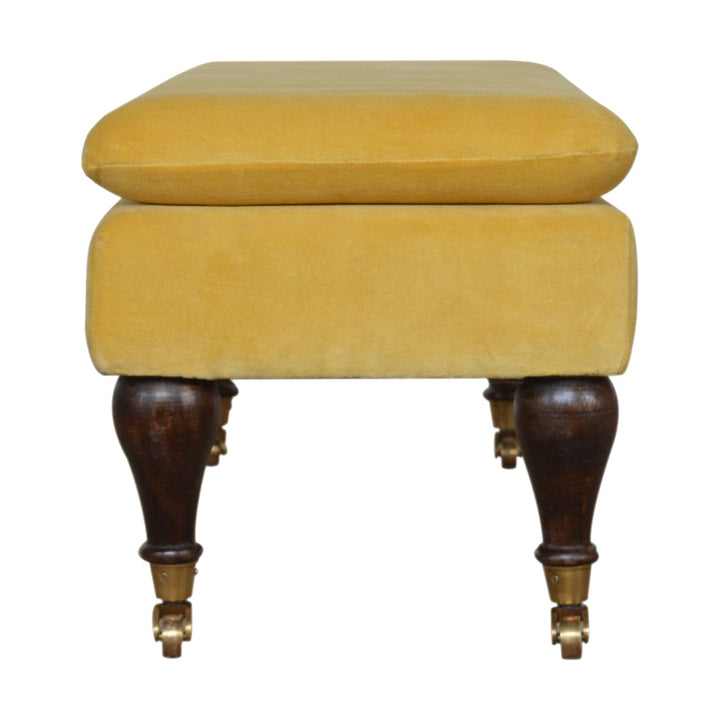 Velvet Castor Bench - Solid Mango Wood Seating Furniture for Entryway - product view 8 showing handcrafted solid mango...