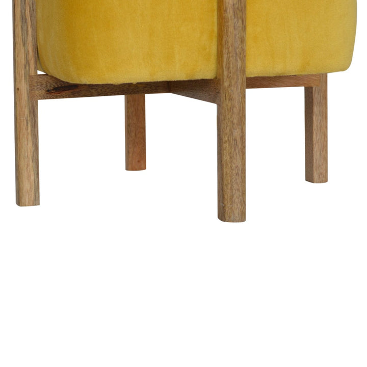 Velvet Solid Footstool - Solid Mango Wood Accent Stool for Living Room - product view 7 showing handcrafted solid mango...