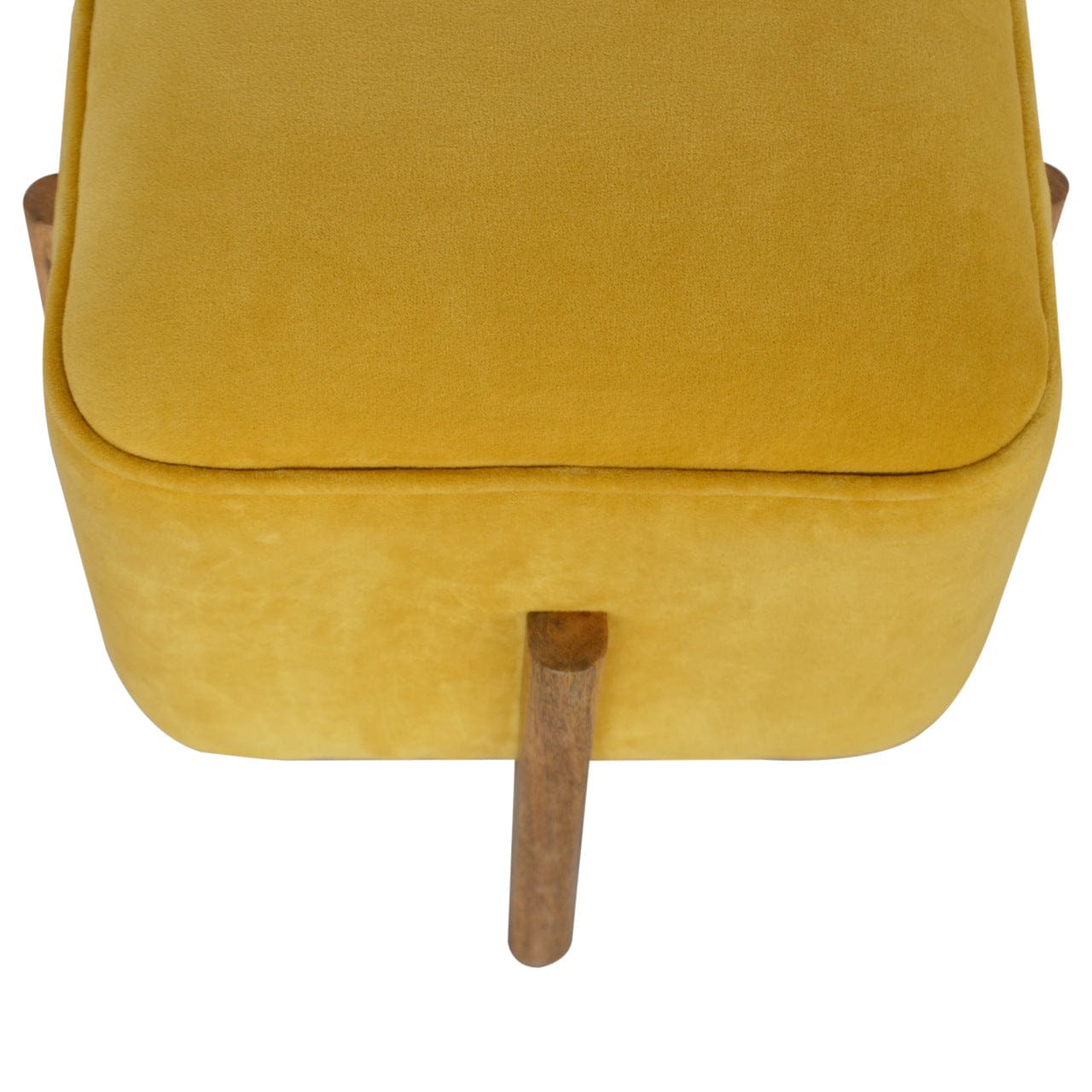 Velvet Solid Footstool - Solid Mango Wood Accent Stool for Living Room - product view 6 showing handcrafted solid mango...
