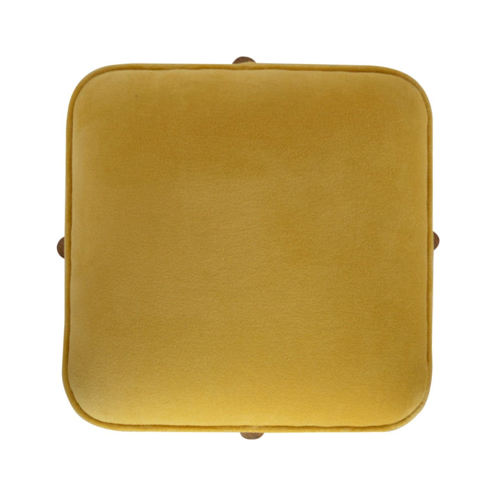 Velvet Solid Footstool - Solid Mango Wood Accent Stool for Living Room - product view 4 showing handcrafted solid mango...