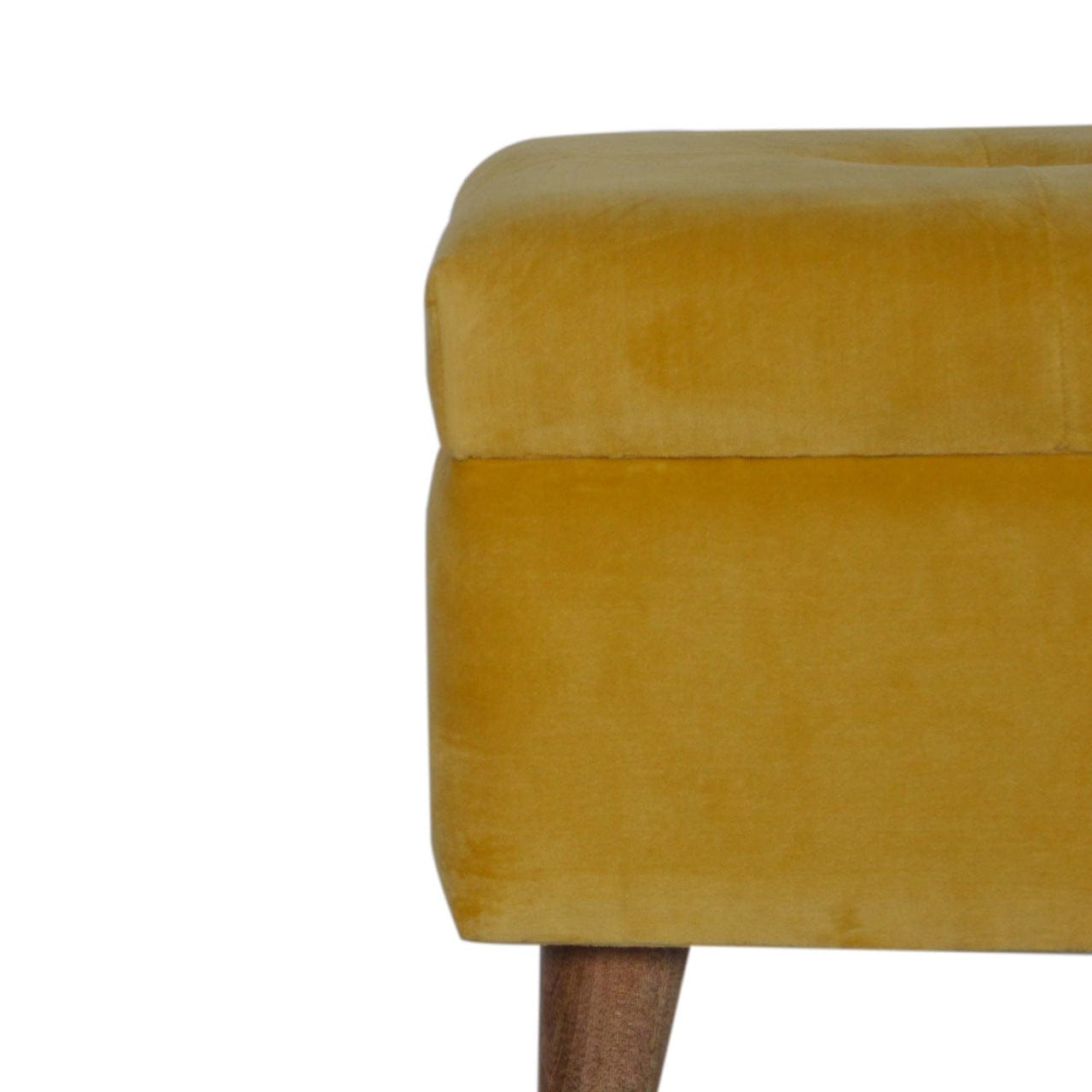 Velvet Storage Footstool - Solid Mango Wood Accent Stool for Living Room - product view 4 showing handcrafted solid mango...