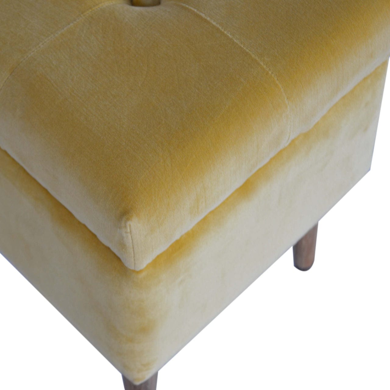 Velvet Storage Footstool - Solid Mango Wood Accent Stool for Living Room - product view 5 showing handcrafted solid mango...