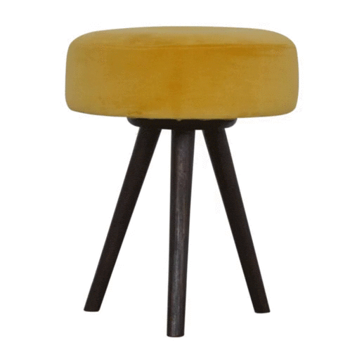 Velvet Tripod Footstool - Solid Mango Wood Accent Stool for Living Room - product view 8 showing handcrafted solid mango...