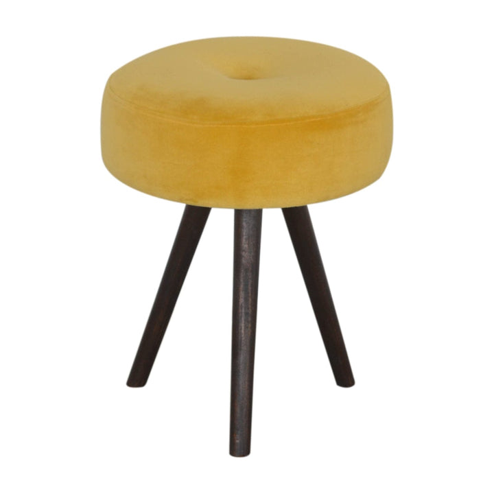 Velvet Tripod Footstool - Solid Mango Wood Accent Stool for Living Room - main view showing handcrafted solid mango wood...