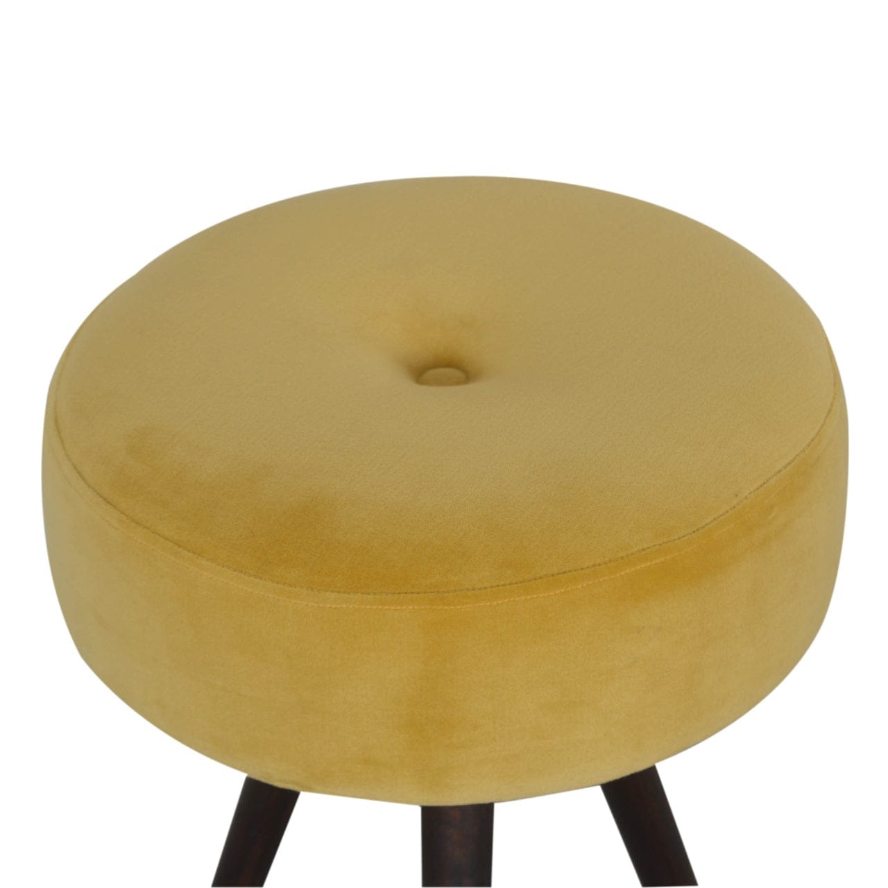 Velvet Tripod Footstool - Solid Mango Wood Accent Stool for Living Room - product view 2 showing handcrafted solid mango...