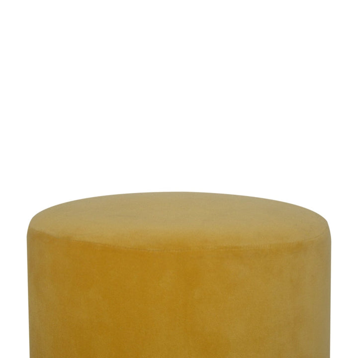 Velvet Wooden Footstool - Solid Mango Wood Accent Stool for Living Room - product view 3 showing handcrafted solid mango...