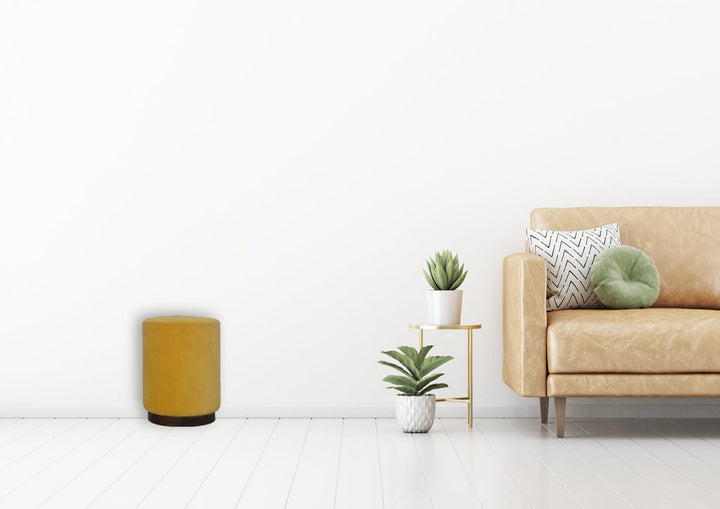 Velvet Wooden Footstool - Solid Mango Wood Accent Stool for Living Room - product view 8 showing handcrafted solid mango...