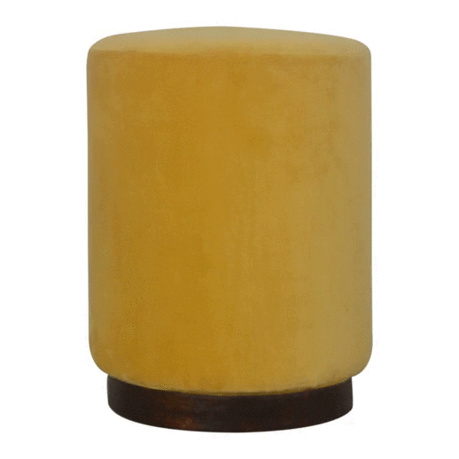 Velvet Wooden Footstool - Solid Mango Wood Accent Stool for Living Room - product view 7 showing handcrafted solid mango...