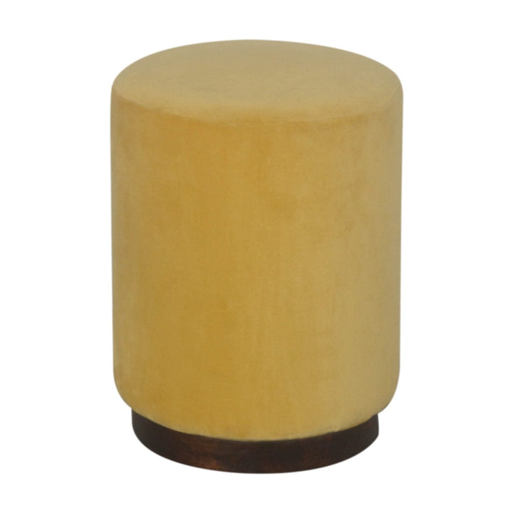 Velvet Wooden Footstool - Solid Mango Wood Accent Stool for Living Room - main view showing handcrafted solid mango wood...