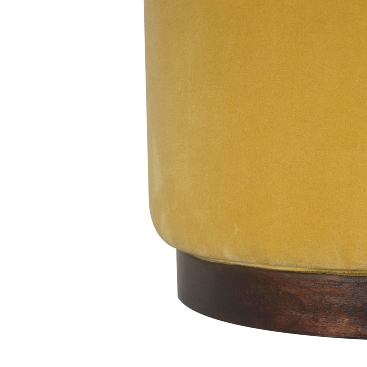 Velvet Wooden Footstool - Solid Mango Wood Accent Stool for Living Room - product view 4 showing handcrafted solid mango...