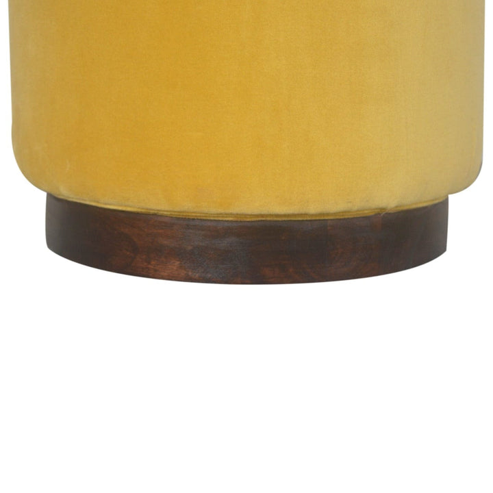 Velvet Wooden Footstool - Solid Mango Wood Accent Stool for Living Room - product view 5 showing handcrafted solid mango...