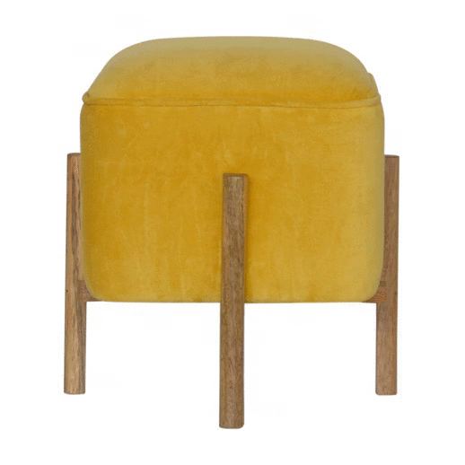Velvet Solid Footstool - Solid Mango Wood Accent Stool for Living Room - product view 8 showing handcrafted solid mango...