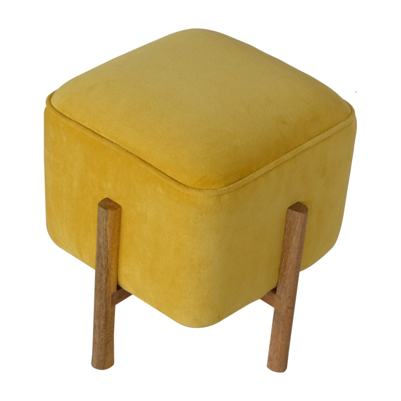 Velvet Solid Footstool - Solid Mango Wood Accent Stool for Living Room - product view 3 showing handcrafted solid mango...