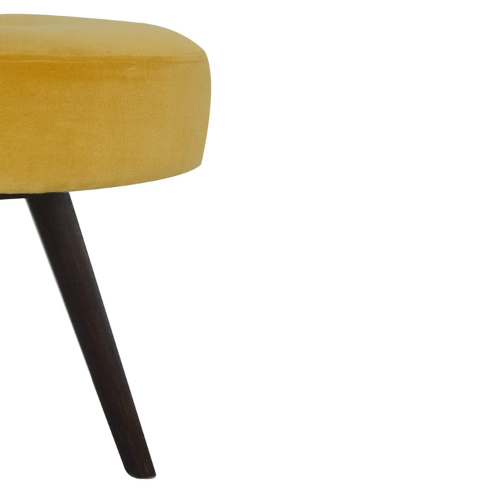 Velvet Tripod Footstool - Solid Mango Wood Accent Stool for Living Room - product view 3 showing handcrafted solid mango...