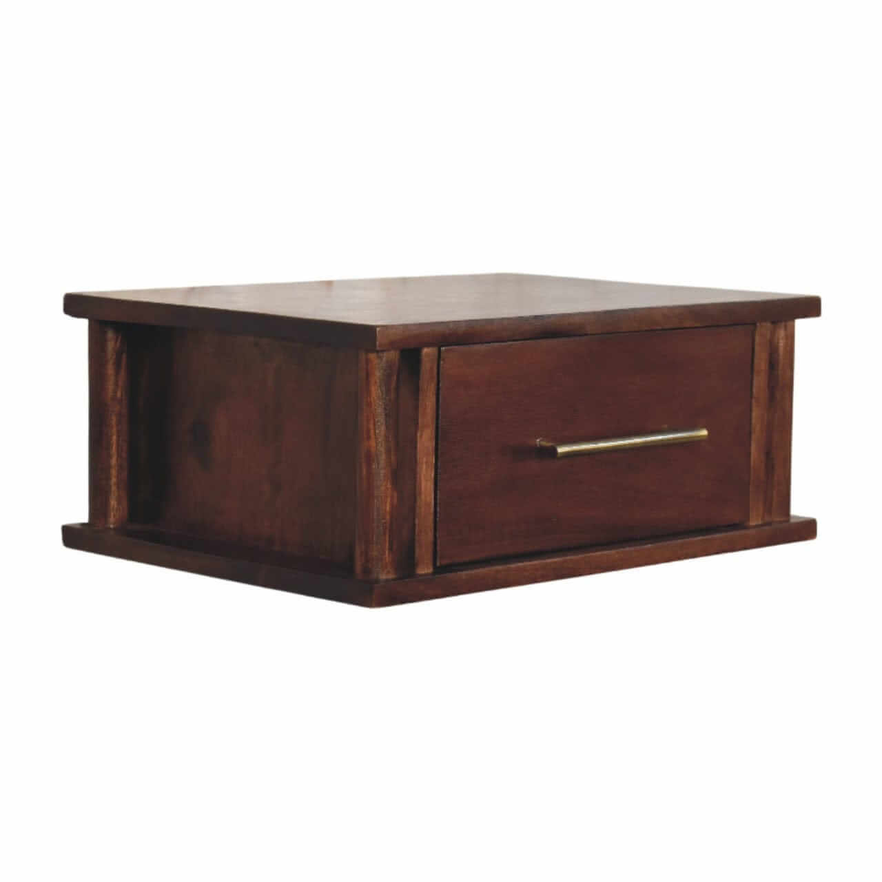 Wine Wood Oak Wall-Mounted Bedside Table with Brass Handle - main view showing handcrafted solid wood nightstand