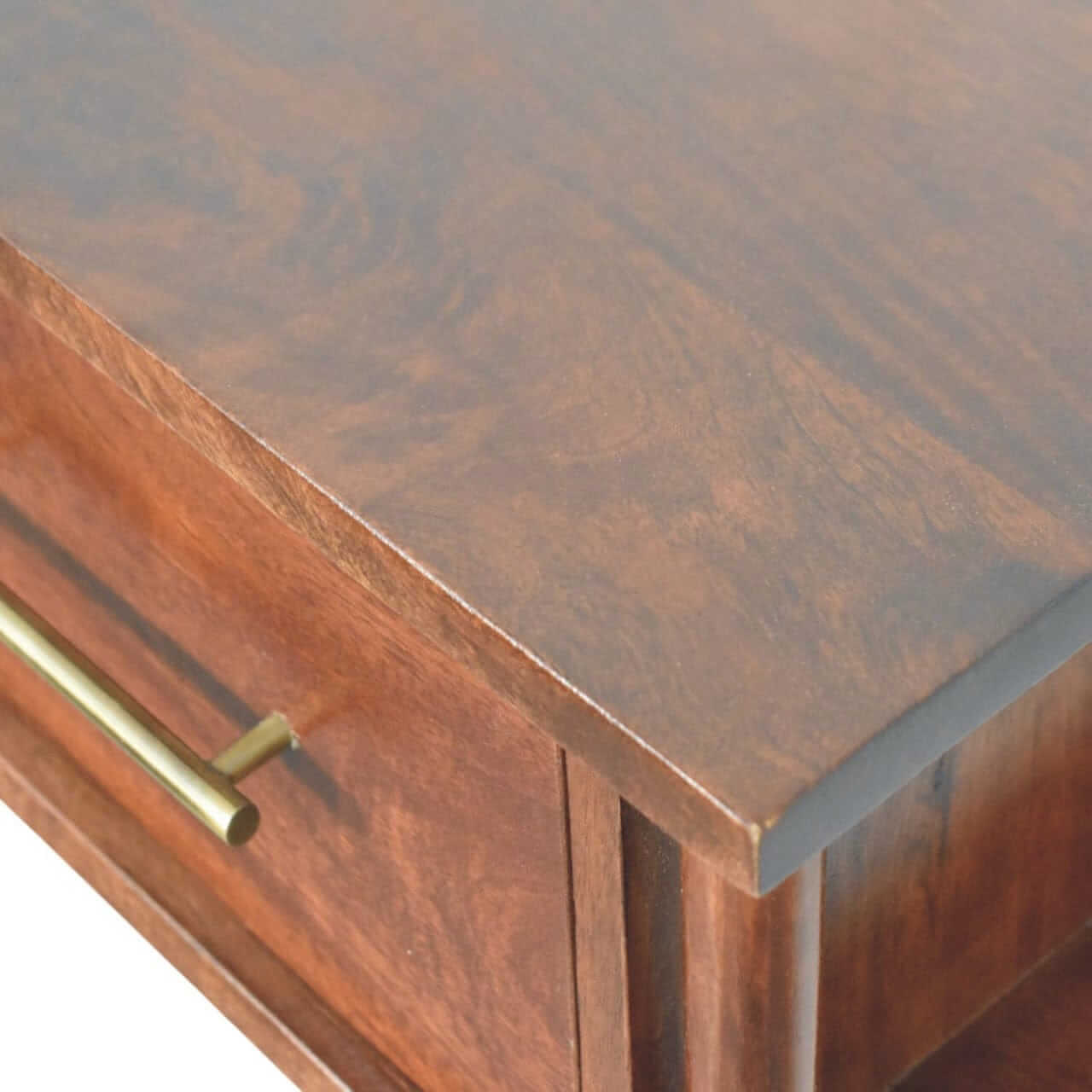 Wine Wood Oak Wall-Mounted Bedside Table with Brass Handle - product view 5 showing handcrafted solid wood nightstand